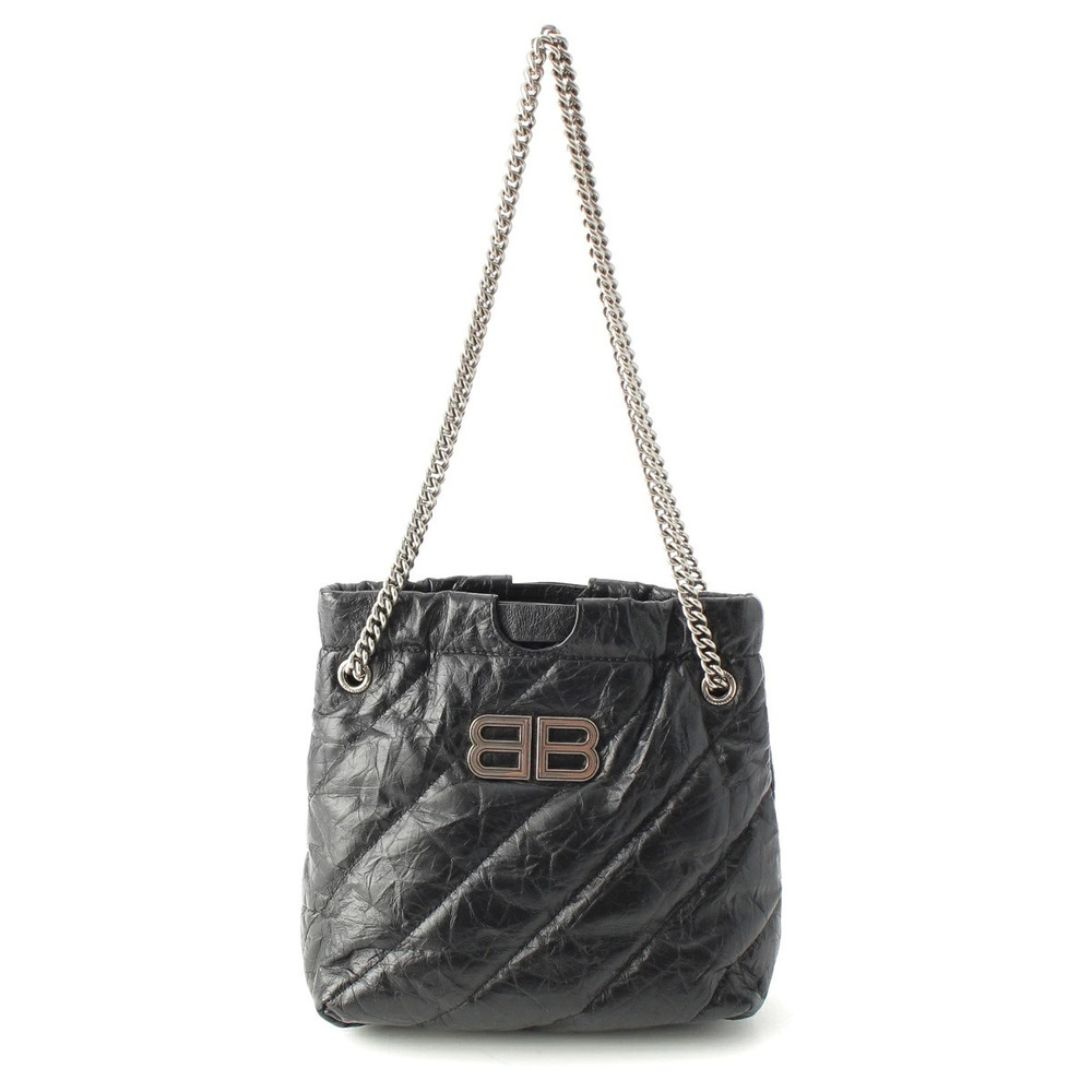 Balenciaga Crush Leather Chain Shoulder Bag Black